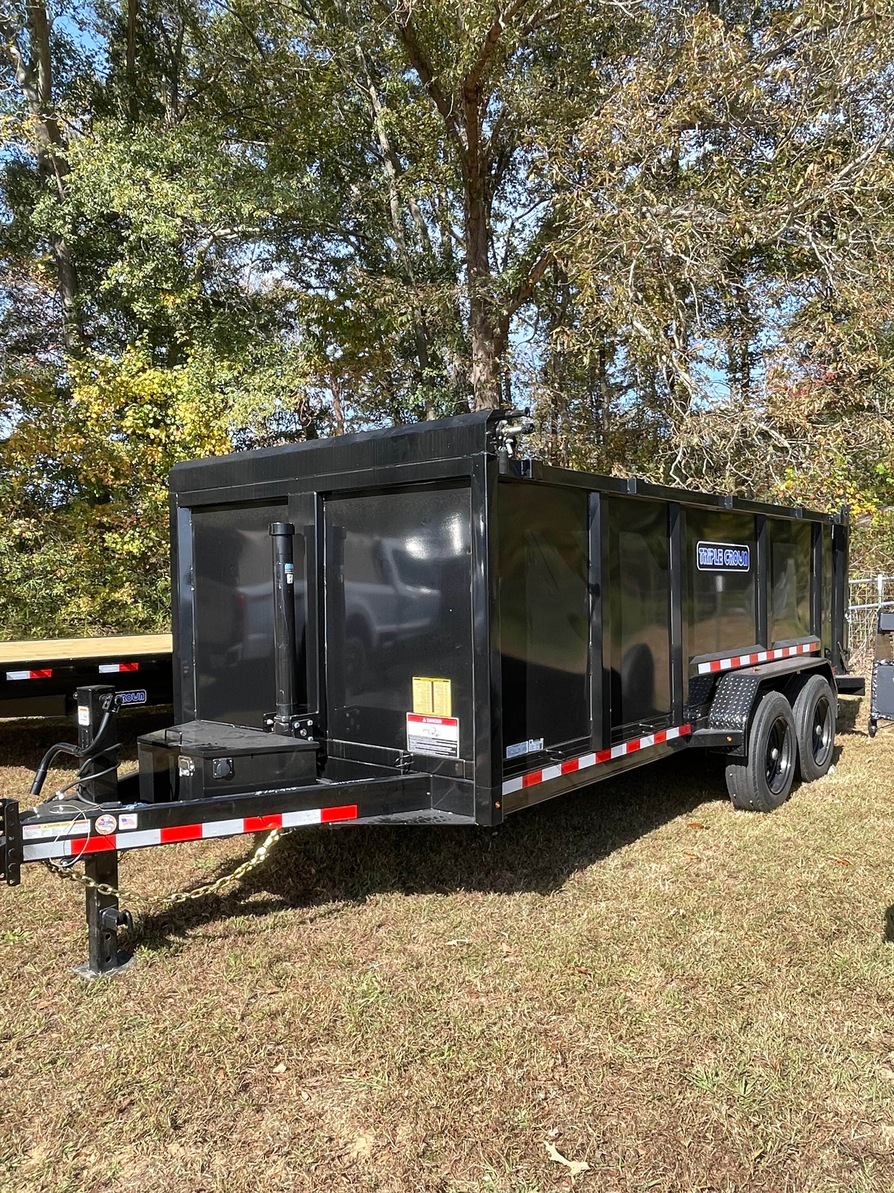 2026 Triple Crown Telescopic Dump Trailer 7x16x4 - Side view showing barn doors and construction